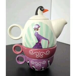 Disney Mary Poppins Tea for Two Set Ceramic Teapot & Stackable Mugs Tea Set